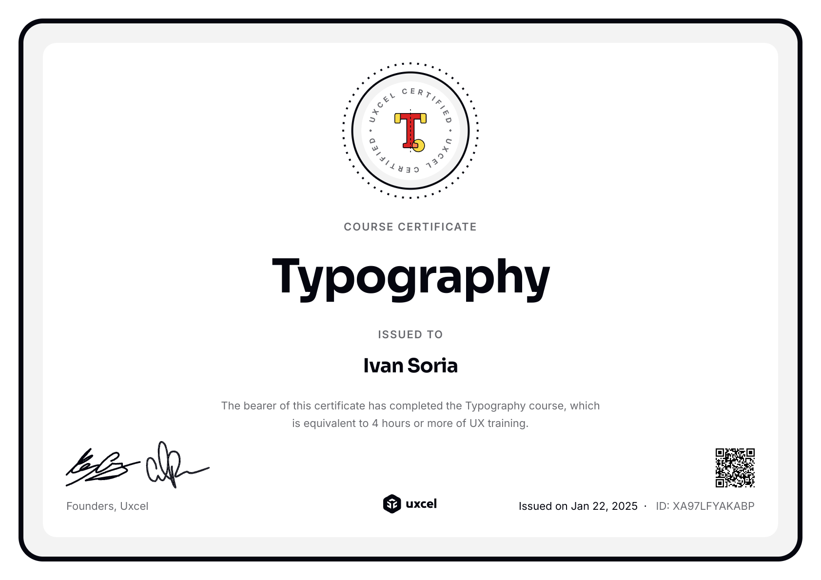 Ivan Soria's certificate